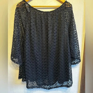 Jenni & Marlis Plus Size Black lace dressy tunic top. Size 2X